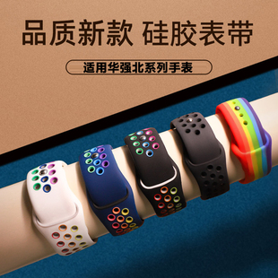 华强北S7智能手表Watch7/S8/S6/Pro软运动替换带彩虹透气硅胶表带