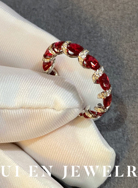 女18K糖果定制戒指椭圆红宝石