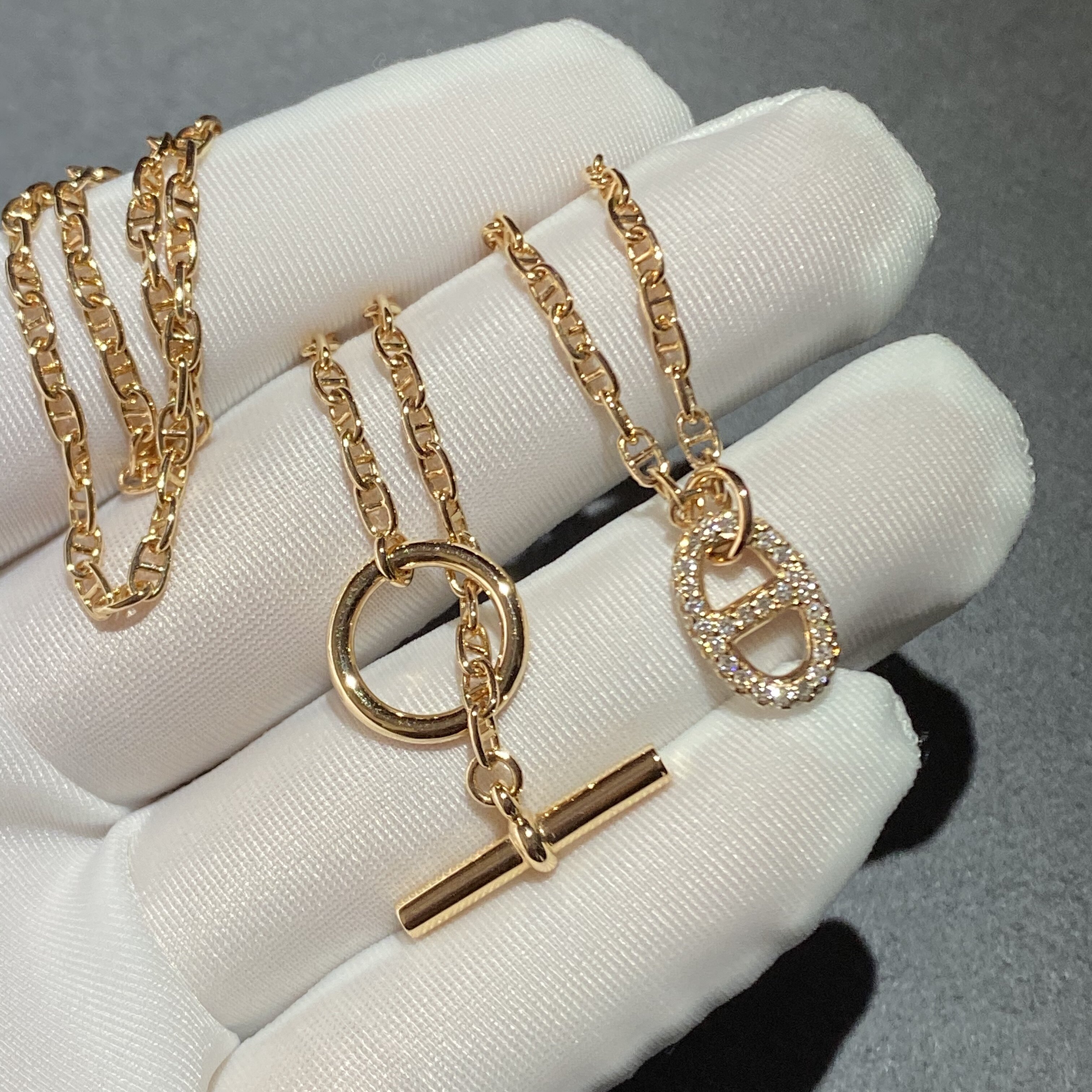 18K玫瑰金珠宝定制加工猪鼻子钻石项链吊坠Far手工质感白金