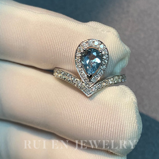 【芮恩】铂金PT950水滴海蓝宝60分皇冠约瑟芬戒指18K白金9K定制