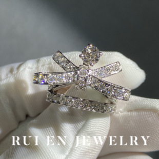 Rub女戒18K白金天然40分主钻石蝴蝶结戒指重金工艺Au750订婚戒