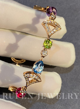 18k玫瑰金糖果彩宝石女扇形手链