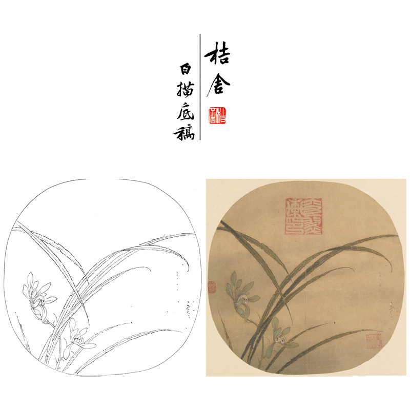 【大彩图】佚名工笔画白描底稿兰花宋画小品《秋兰绽蕊图》gh06