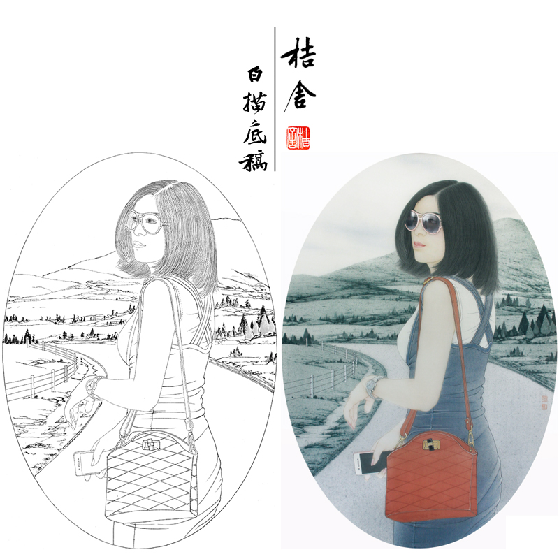 【大彩图】盘虎杰工笔画白描底稿小品现代人物高清打印稿HJ49