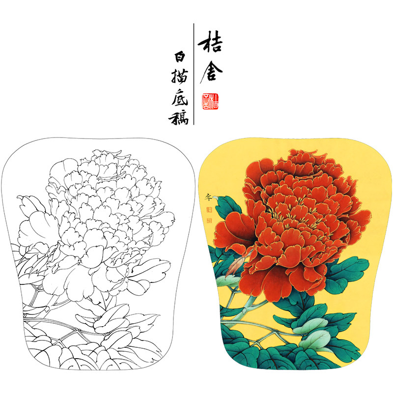【有步骤,大彩图】李晓明工笔画白描底稿牡丹图《火炼金丹》kl18