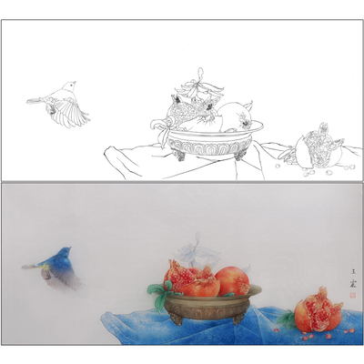 王震石榴多种可选工笔画白描底稿