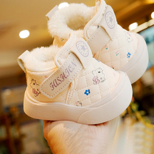 学步鞋女宝宝鞋子冬季加绒保暖婴儿棉鞋软底男童加厚雪地靴不掉鞋