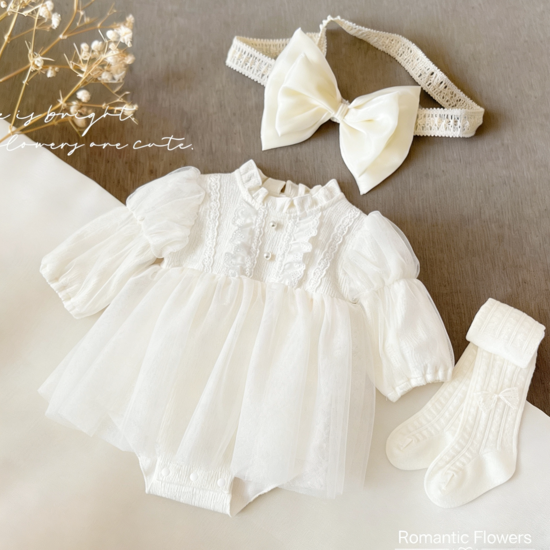 女宝宝衣服春季婴儿满月百天公主包屁衣礼服女婴白色公主裙周岁宴