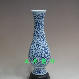 景德镇瓷器 仿古福筒花瓶 手工制作手绘青花 陶瓷工艺礼品 摆设
