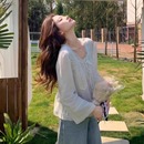 女提花刺绣立体镂空高密纯棉蕾丝收边系带轻薄套头衫 小个子衬衫