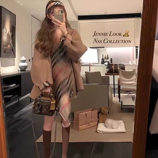 nss斗篷大衣女 上衣 千金风双面羊驼绒咖色毛呢外套女冬宽松浴袍式