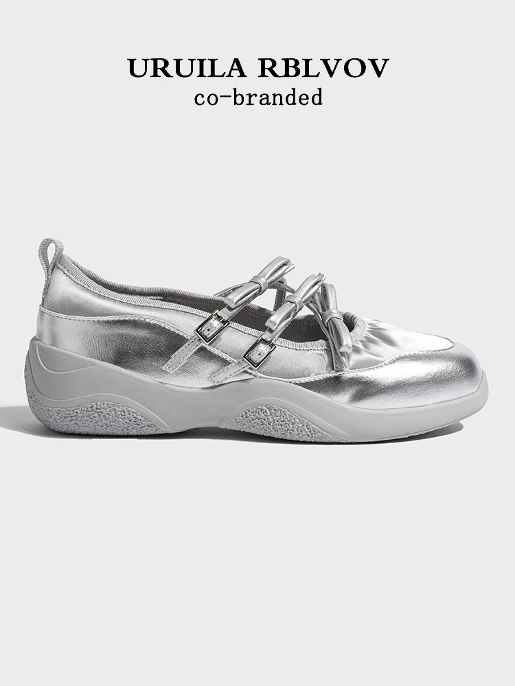 URUILA RBLVOV SILVER MARY JANE SINGLE SHOES WOMENS 2025 SPRING AND AUTUMN NEW SPORTS PLATFORM FUNCTIONAL BALLET SHOES