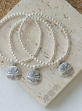 【清仓特价】925纯银达摩牌圆珠转运银珠手链手绳招福