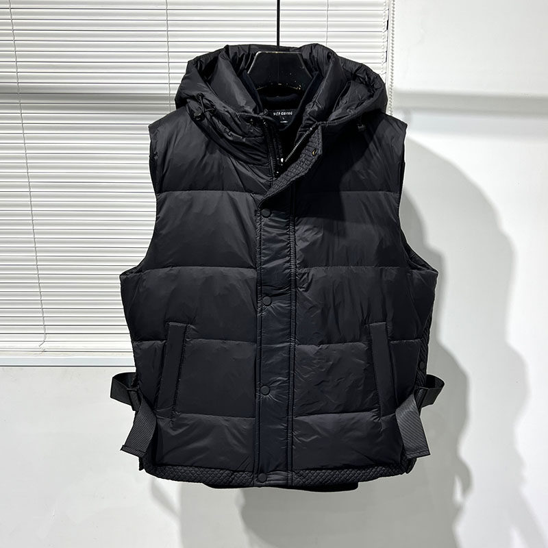 冬季原创潮牌设计师拼接宽松连帽工装羽绒马甲男暗黑时尚加厚外套