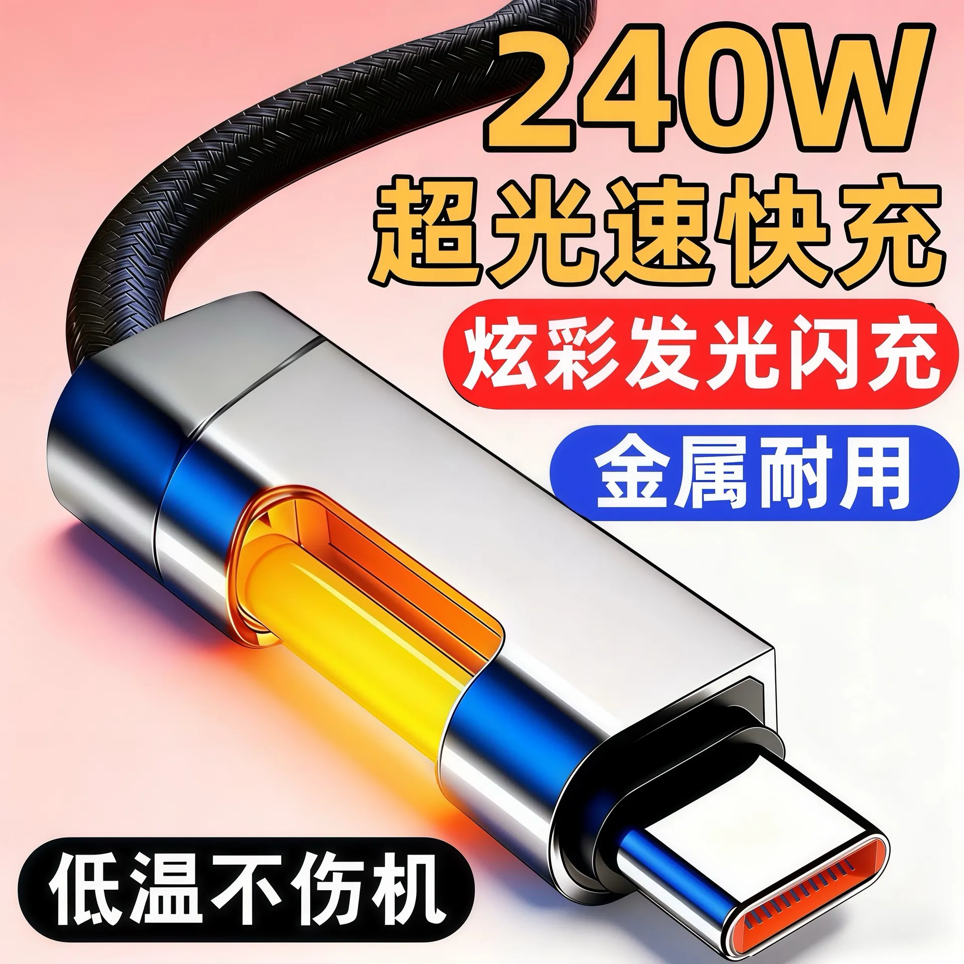 光速闪充240W超级快充RGB跑马灯适用苹果华为荣耀三星小米全兼容