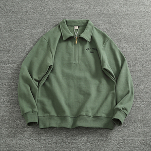 半拉链翻领卫衣男2024秋冬新款500g重磅纯棉毛圈加绒加厚外套上衣