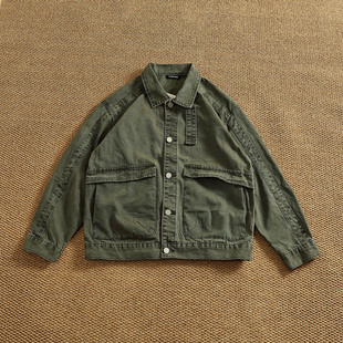 美式休闲飞行员夹克上衣男款纯棉水洗做旧复古口袋工装梭织外套潮