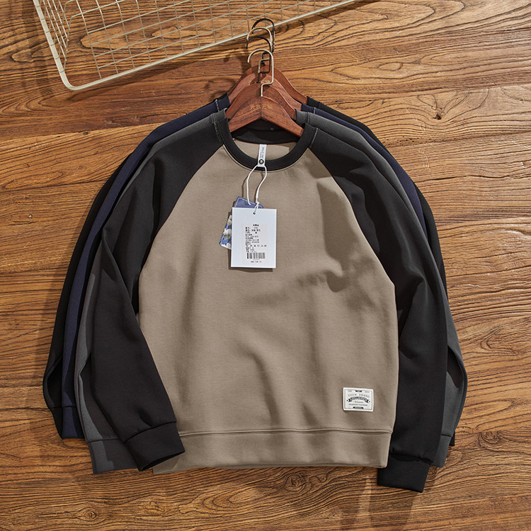 液氨工艺 精梳长绒棉 插肩袖拼色卫衣男抗菌免烫圆领套头运动上衣