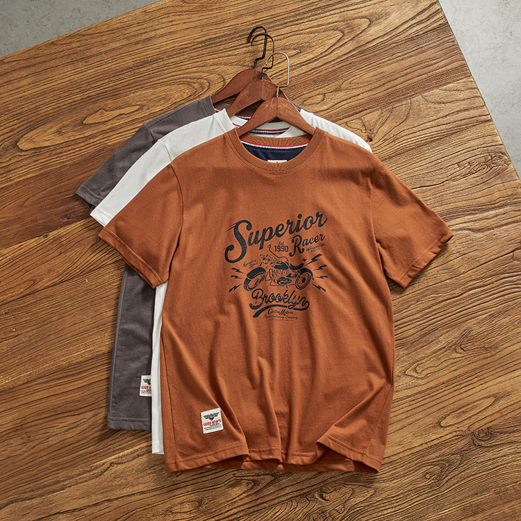 美式休闲短袖T恤衫男潮夏季摩托