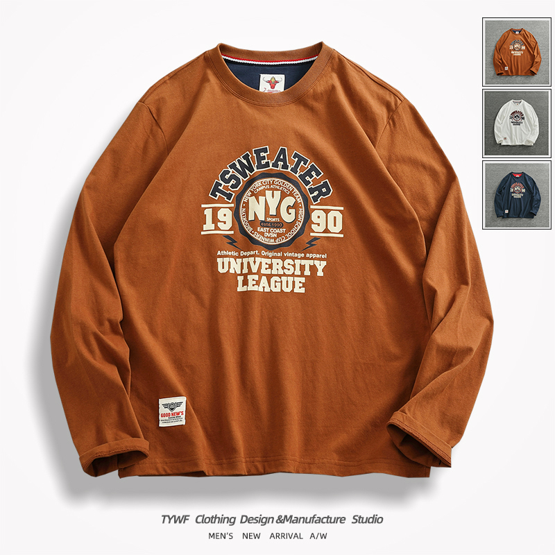 长袖T恤男士春秋美式复古男款