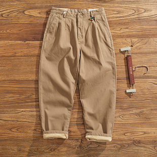 锥形裤 冬季 复古简约CHINO工装 男直筒美式 子潮 加绒加厚微弹休闲裤