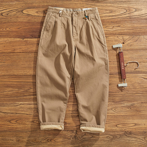 冬季加绒加厚微弹休闲裤男直筒