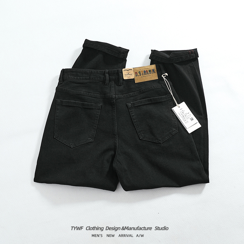D.STRANIK重磅黑色做旧牛仔裤