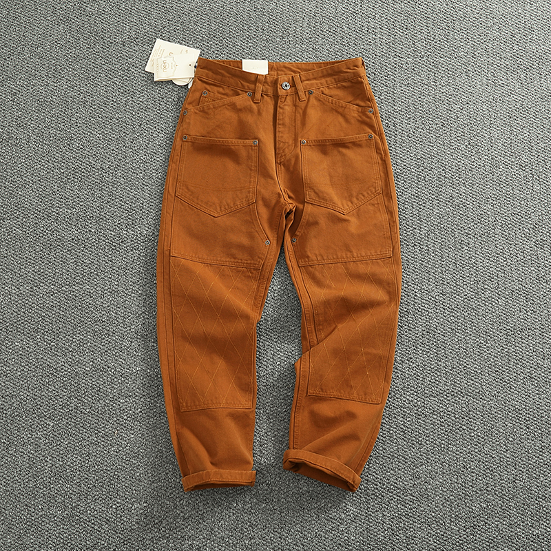 重磅口袋拼接宽松锥形直筒裤