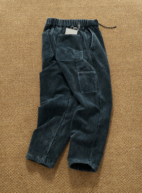 重磅纯棉灯芯绒休闲裤男秋冬季多口袋宽松直筒日系复古伐木工装裤