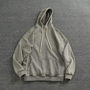 袋鼠兜简约纯棉毛圈新款 上衣潮 休闲重工水洗连帽套头卫衣男装 美式
