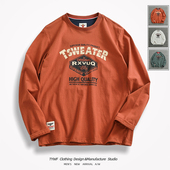 美式 磨毛长袖 休闲上衣男 纯棉圆领个性 印花2024新款 T恤男士 秋冬季