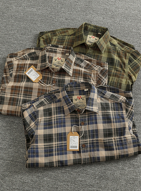 重磅厚实纯棉格纹长袖衬衫男经典翻领口袋款拼色格子休闲衬衣外套