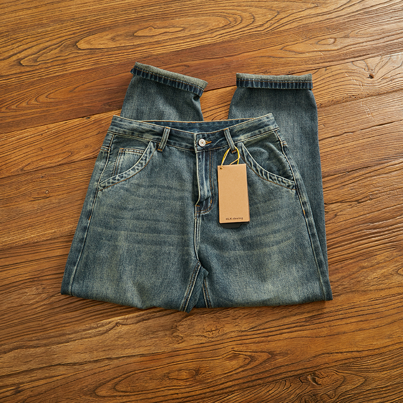 垂感美式潮牌柔软怀日直筒牛仔裤
