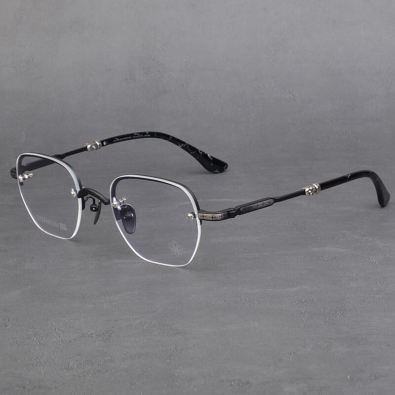 简约百搭复古板材眼镜女大脸商务个性无框纯钛近视眼镜架男款显瘦