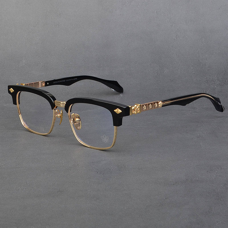 潮牌百搭半框纯钛眼镜架男款超轻潮流复古眉线近视眼镜框女防蓝光