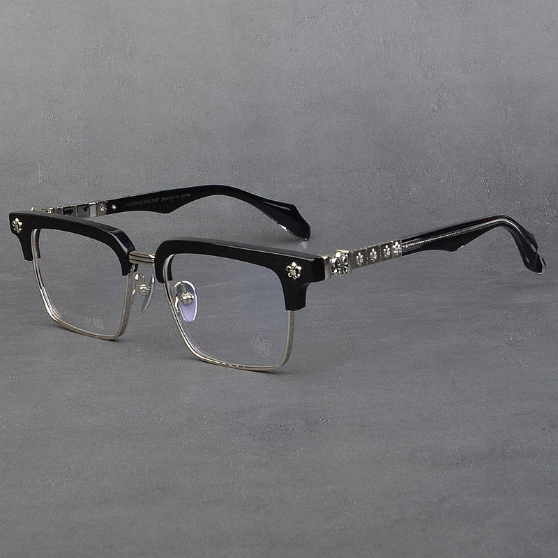 高品质纯钛复古半框眼镜架女方形百搭潮流板材眉线近视眼镜男个性