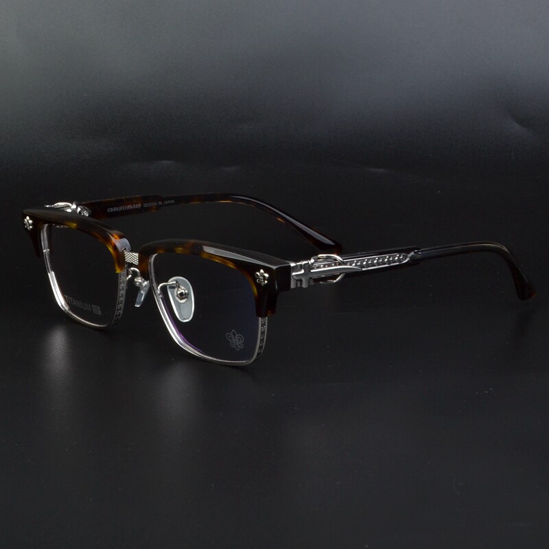 奢华青年文艺百搭纯钛半框眼镜架男款大脸复古个性眼镜女素颜近视