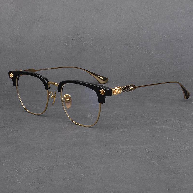 小众纯钛百搭文艺眼镜男款大脸潮流时尚复古半框眼镜架女显瘦近视