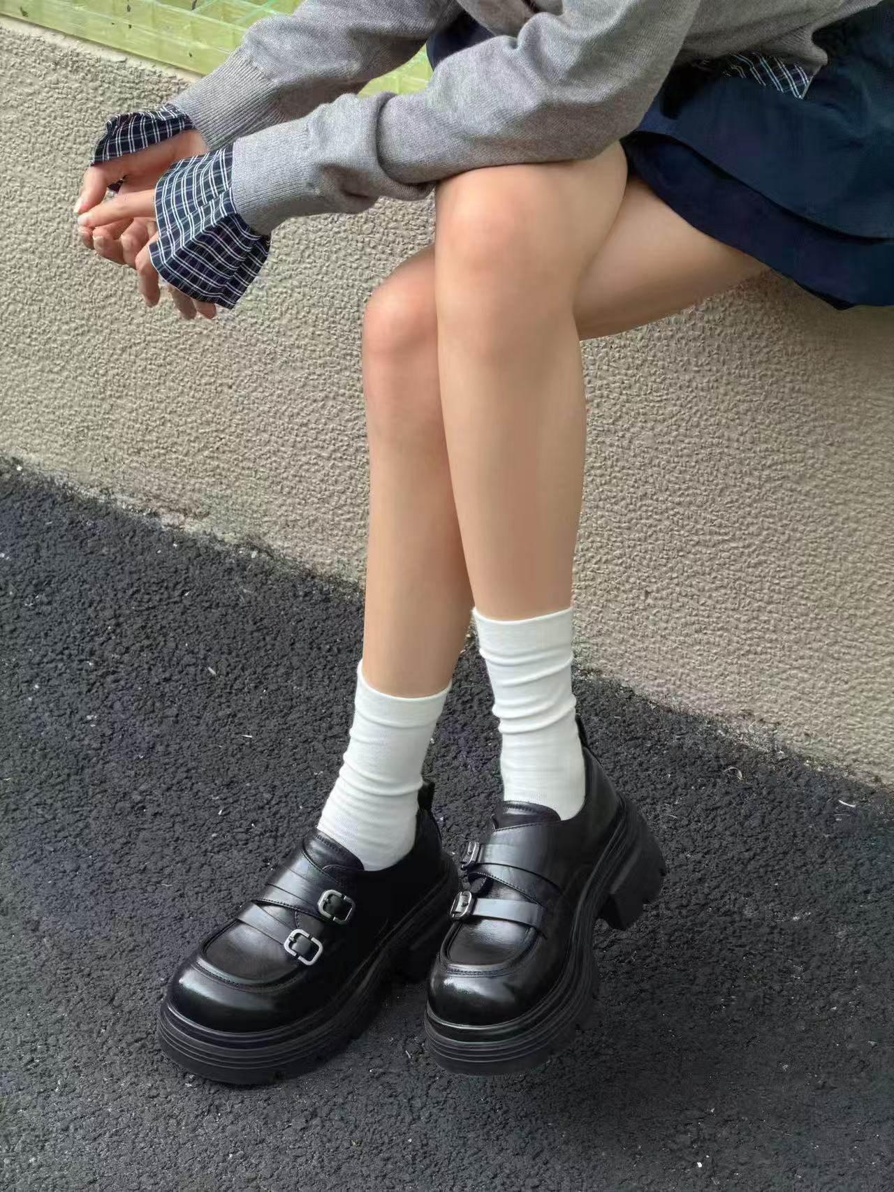 成功鸟2026秋季新款英伦风小皮鞋女日系jk单鞋百搭厚底女鞋子黑色图片