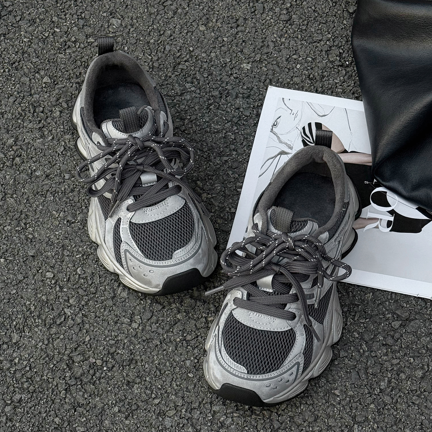 真皮厚底老爹鞋户外跑步运动鞋