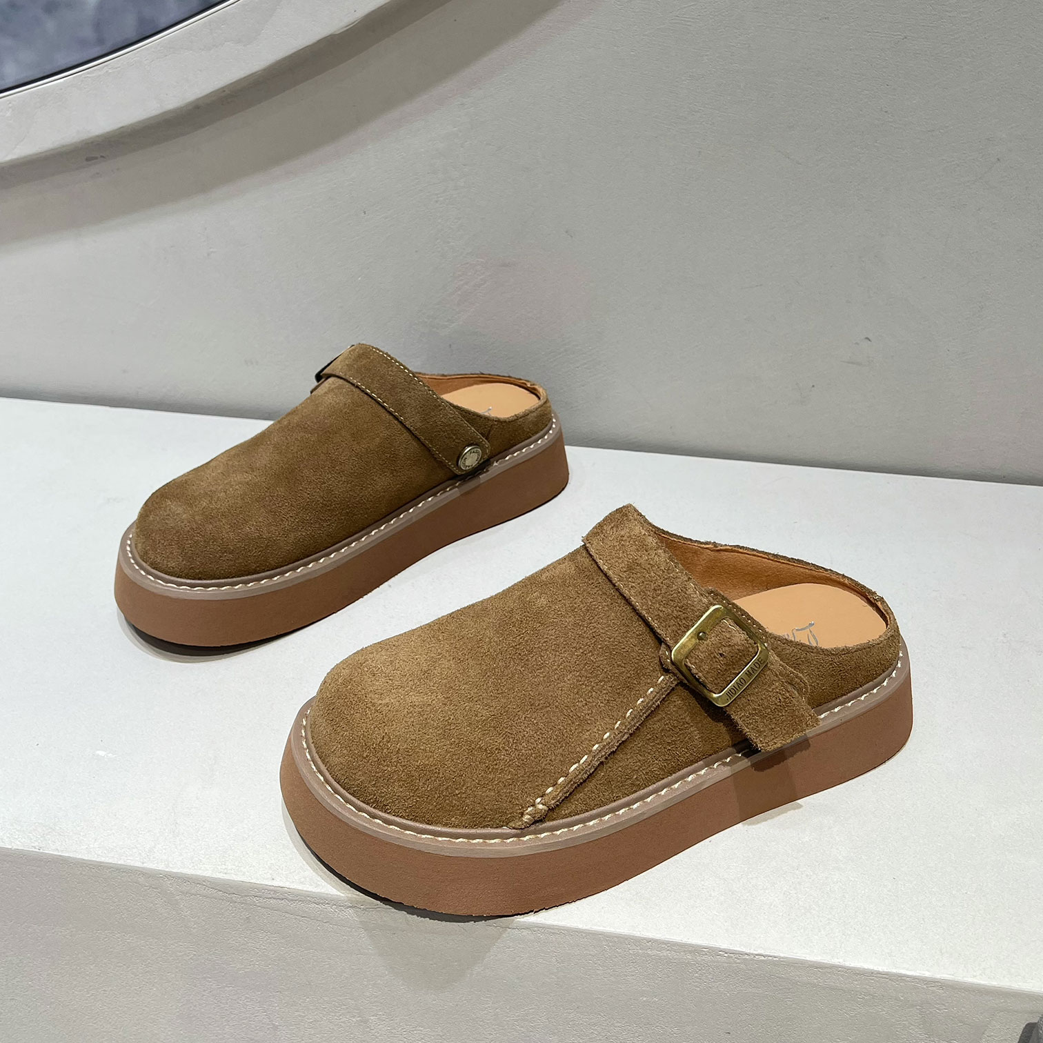 厚底勃肯拖鞋包头半拖一脚蹬单鞋