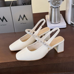 夏外穿配裙子气质不累脚后空单鞋 女2026新款 水钻高跟包头凉鞋 法式