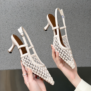 镂空透气编织高跟包头凉鞋女2026新款夏外穿配裙子气质后绊带单鞋