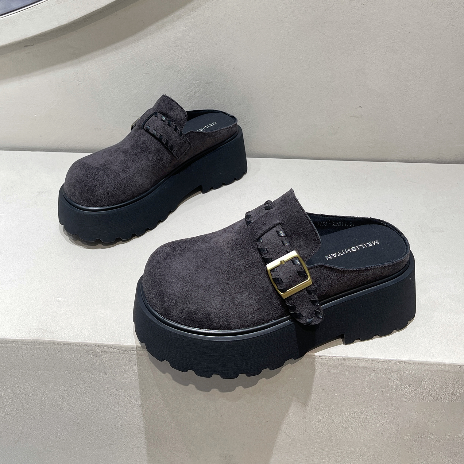 增高厚底勃肯鞋外穿包头半拖鞋