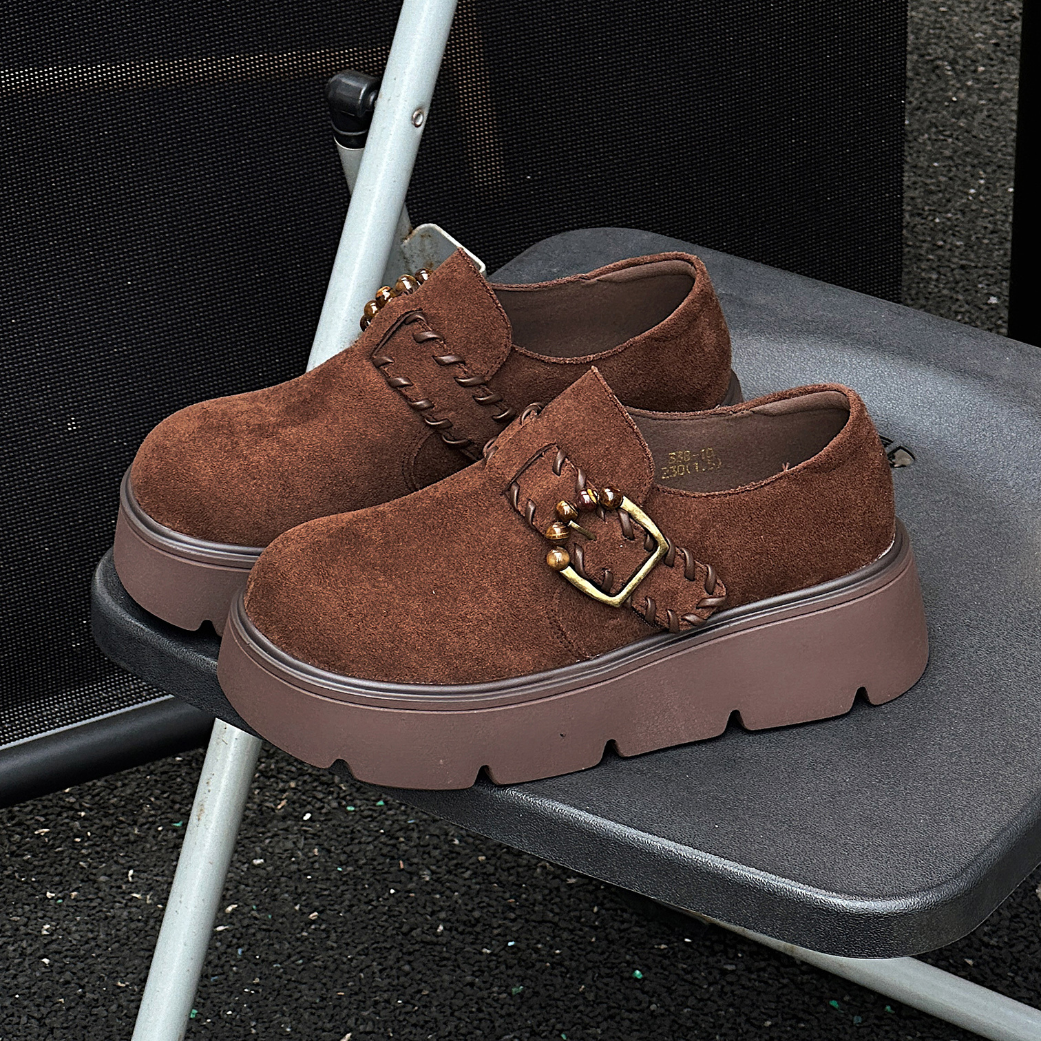 全包厚底勃肯鞋绒面松糕底乐福鞋