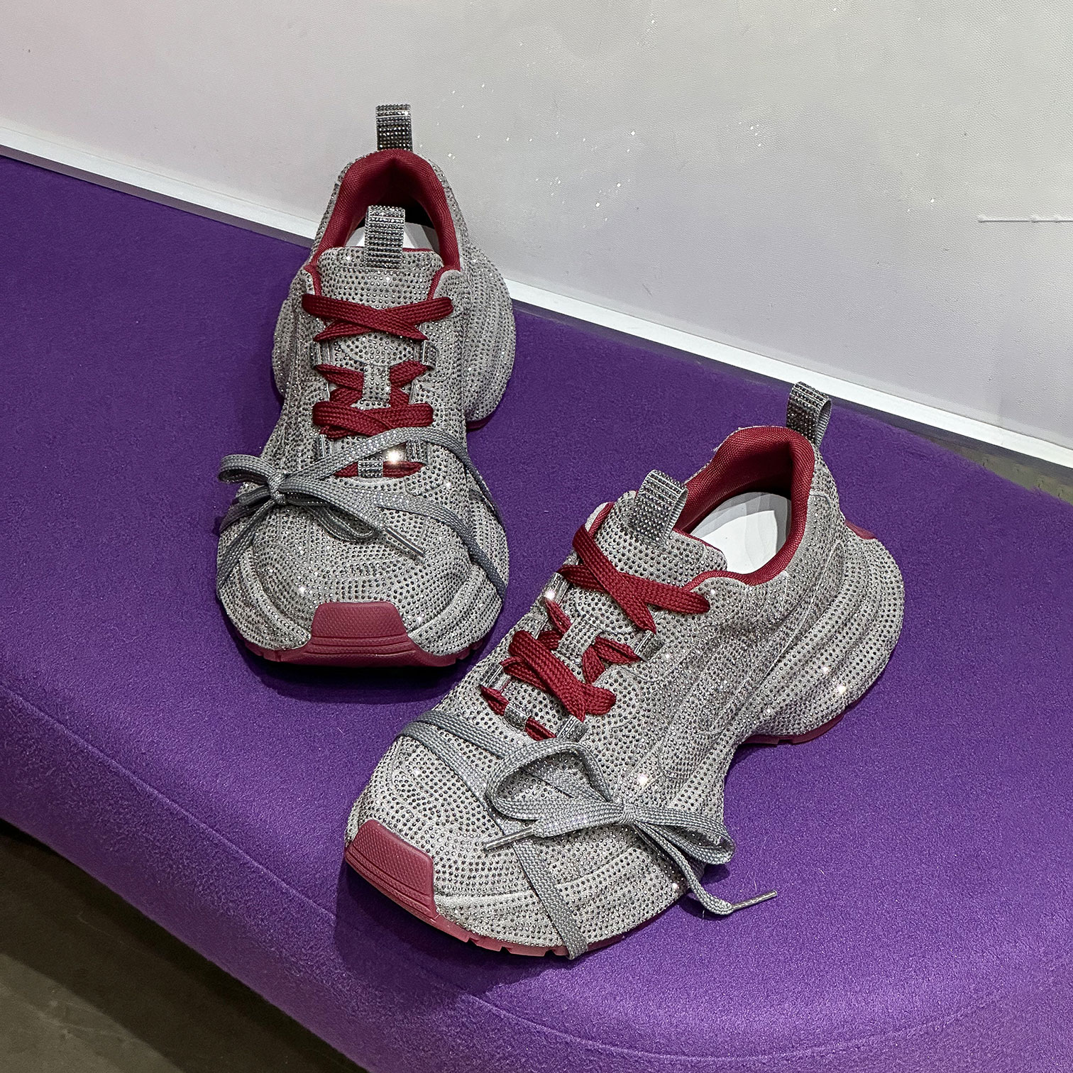 满钻全钻厚底老爹鞋安可拉红女鞋