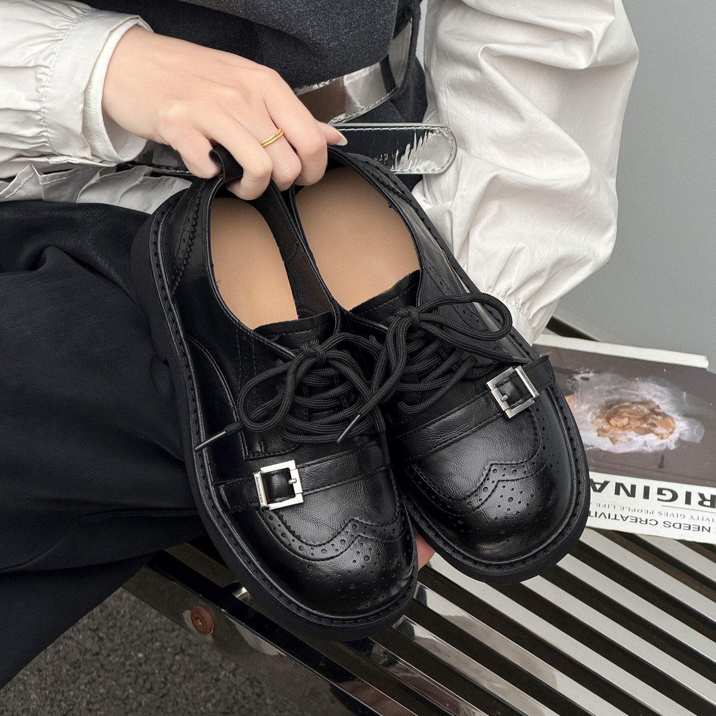 雕花布洛克德比鞋女2026新款配裙子深口系带平底单鞋英伦风小皮鞋,女鞋,牛津鞋/布洛克鞋/德比鞋,淘宝优惠券,粉丝福利购,淘宝优惠卷
