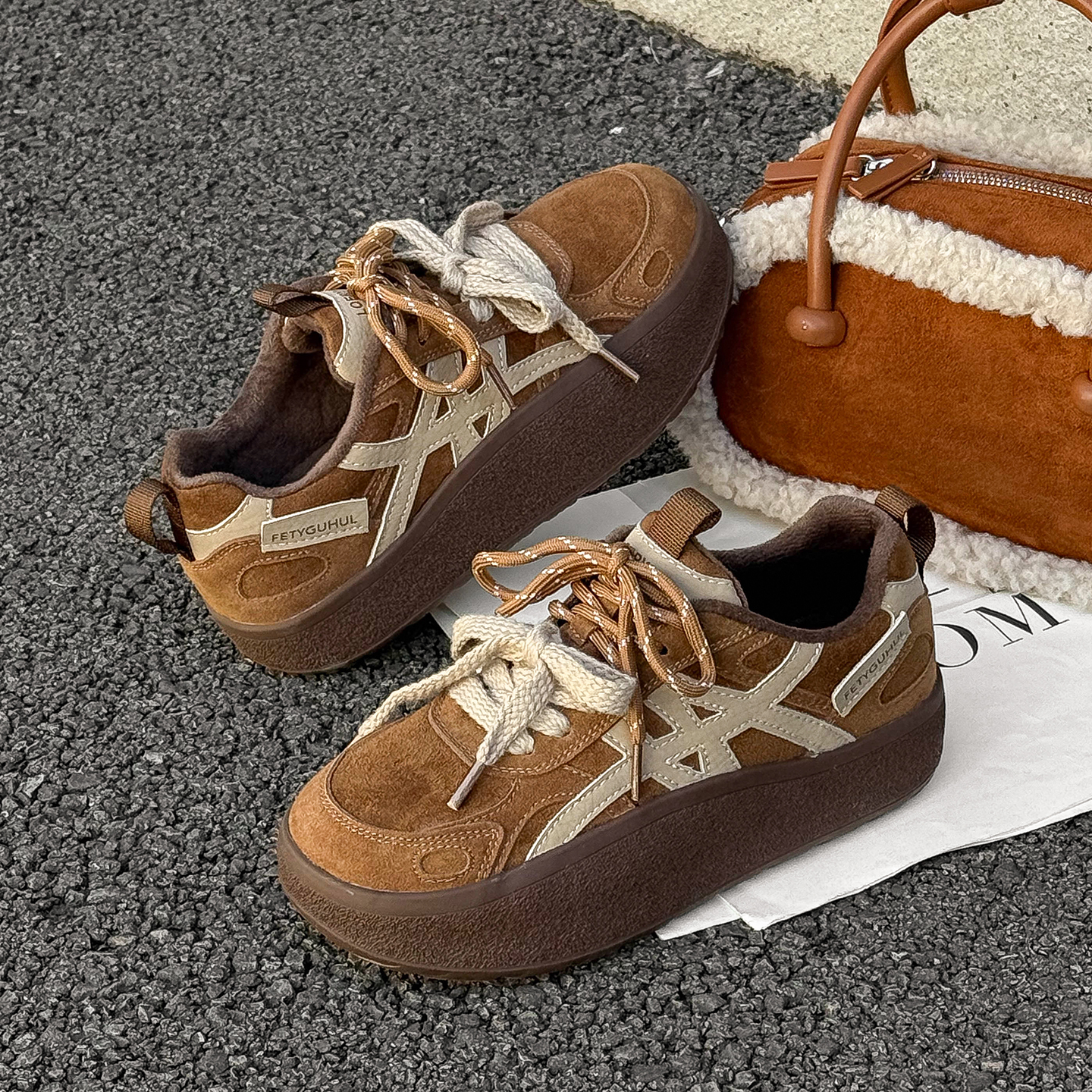 复古风增高松糕鞋圆头厚底摇摇鞋