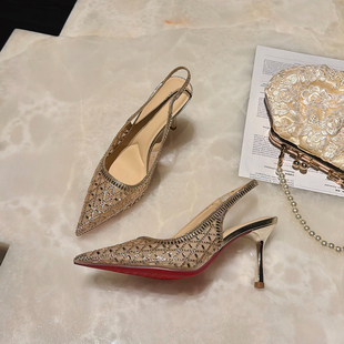 轻熟风水钻包头凉鞋女2026新款夏外穿配裙子气质不累脚红底高跟鞋