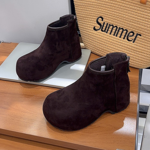 内增高勃肯短靴绒面丑萌大头鞋